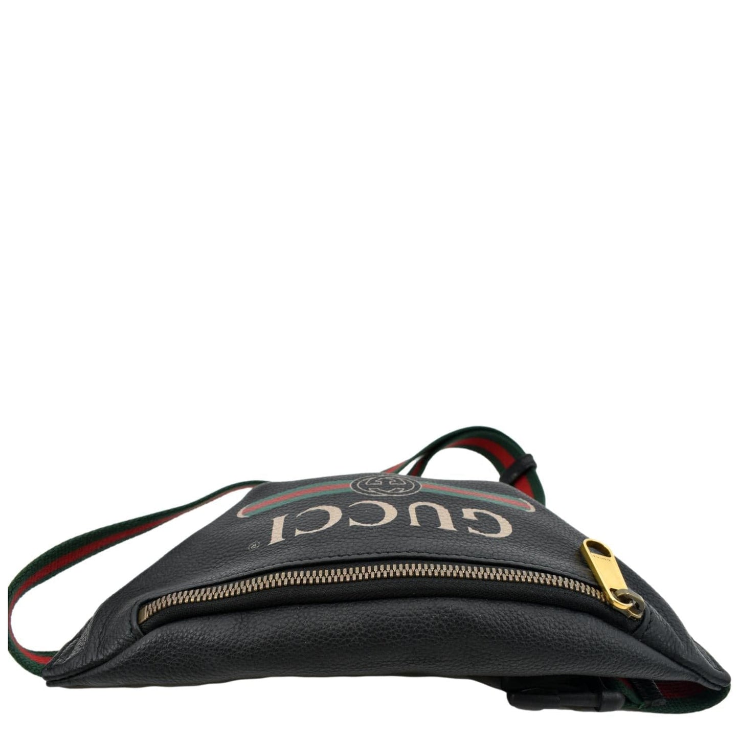 GUCCI Logo Print Grained Calfskin Leather Small Belt Bag Black 527792