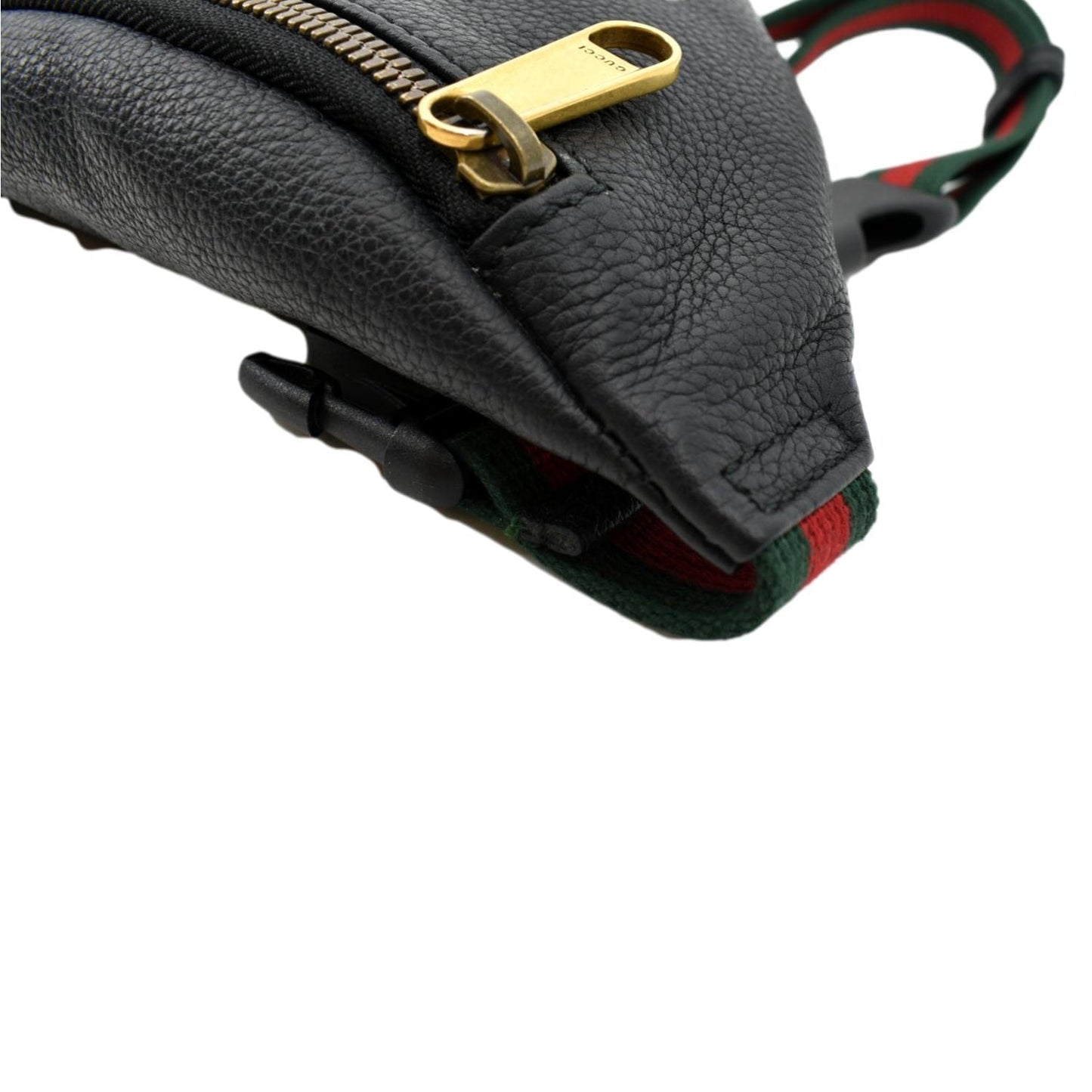 GUCCI Logo Print Grained Calfskin Leather Small Belt Bag Black 527792