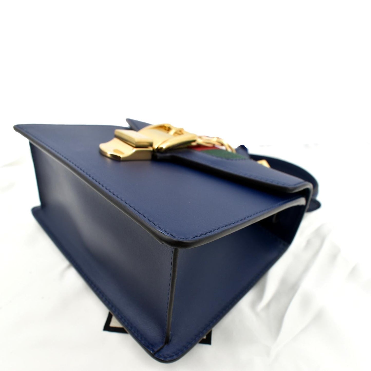 GUCCI Sylvie Mini Leather Top Handle Crossbody Bag Blue 470270