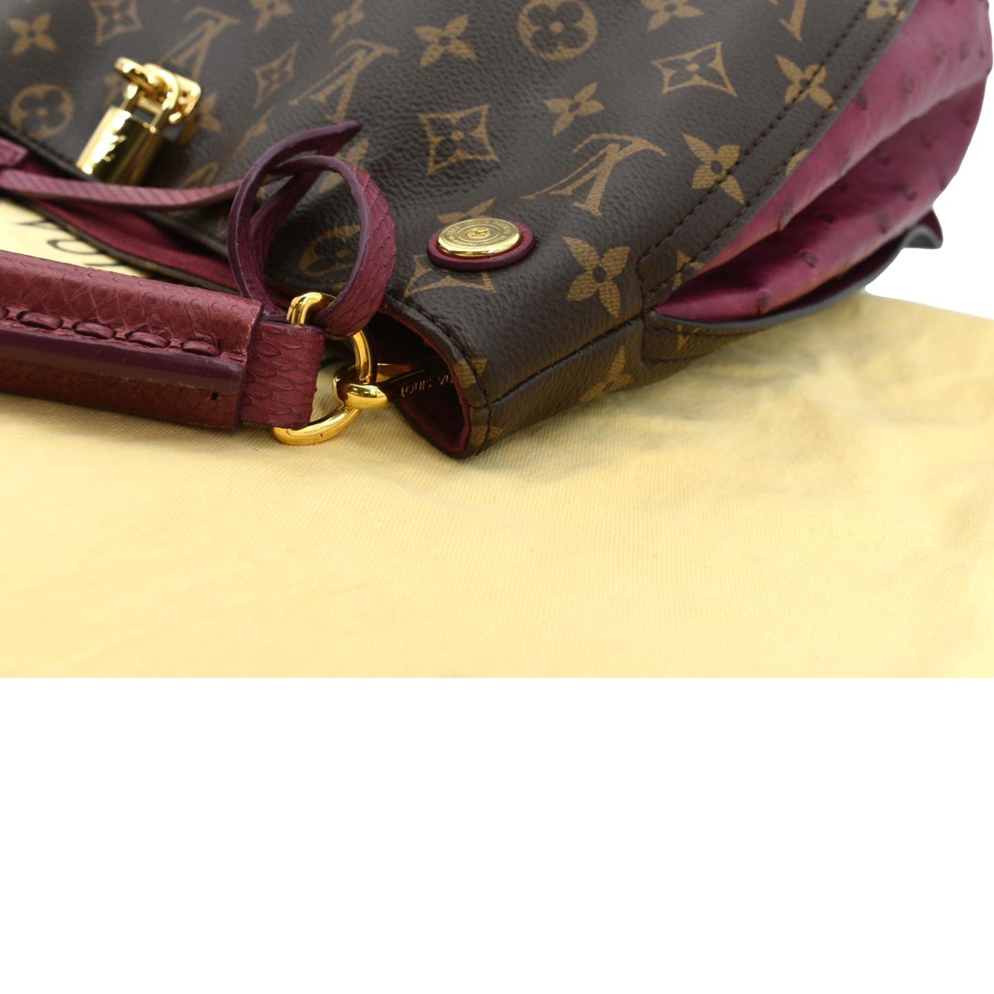 LOUIS VUITTON Gaia Ostrich Monogram Canvas Shoulder Bag Brown