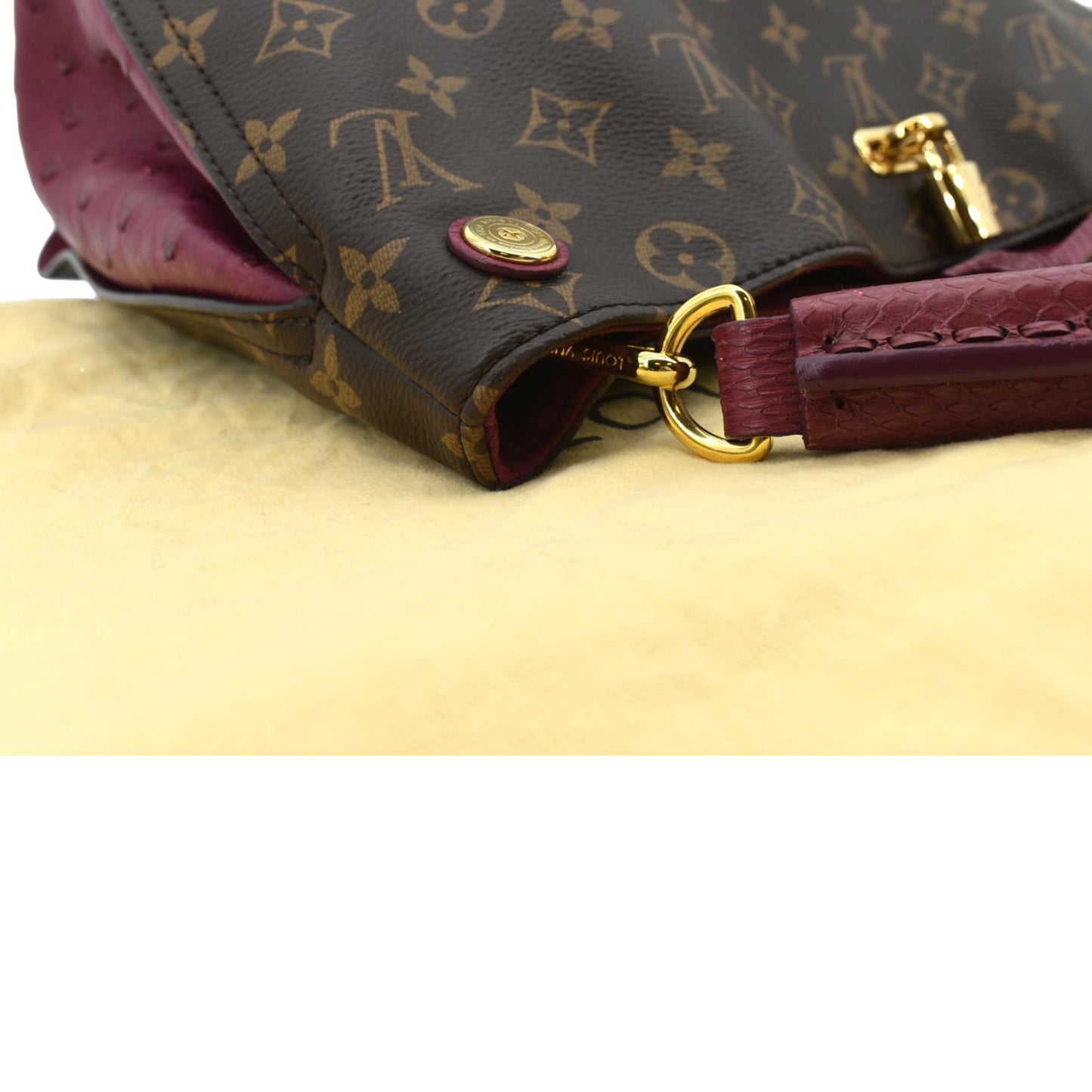 LOUIS VUITTON Gaia Ostrich Monogram Canvas Shoulder Bag Brown