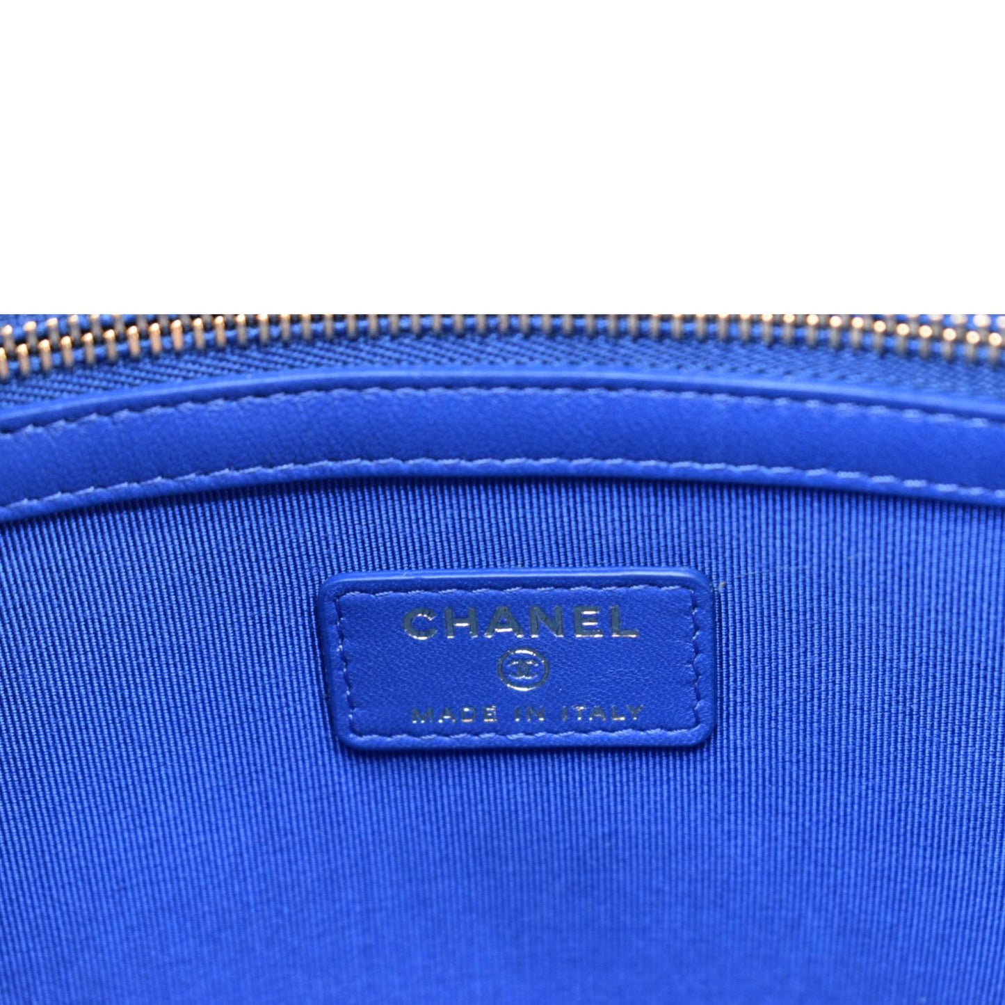 CHANEL O Case Chevron Leather Clutch Bag Blue