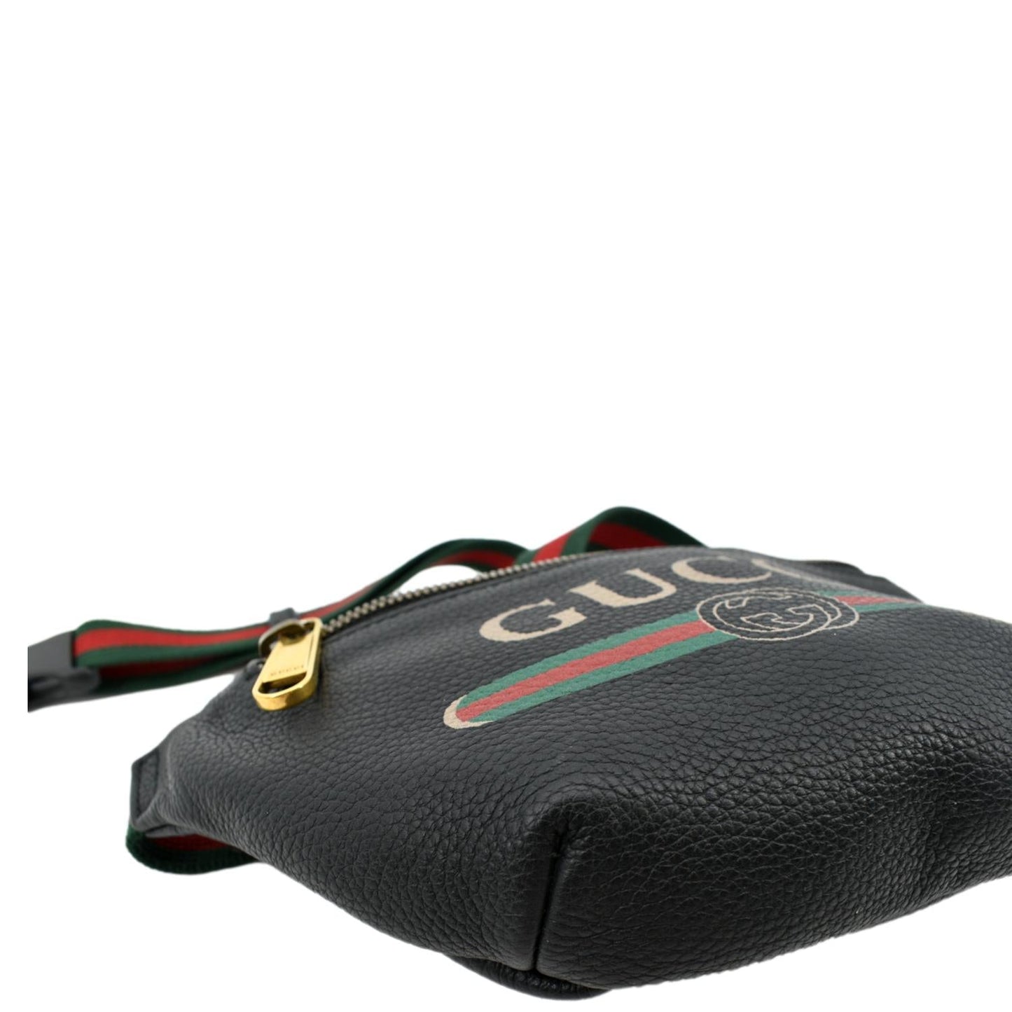 GUCCI Logo Print Grained Calfskin Leather Small Belt Bag Black 527792
