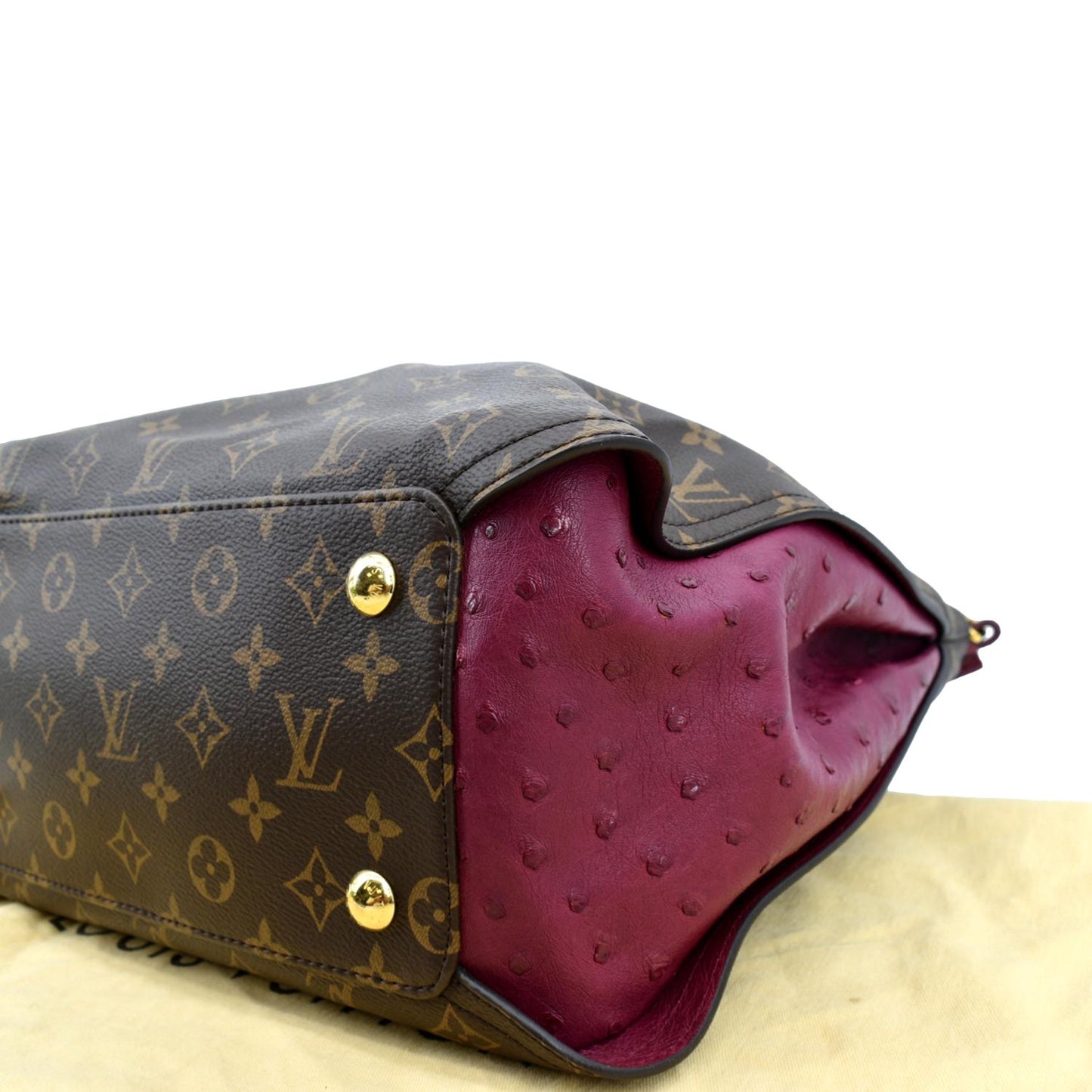 LOUIS VUITTON Gaia Ostrich Monogram Canvas Shoulder Bag Brown