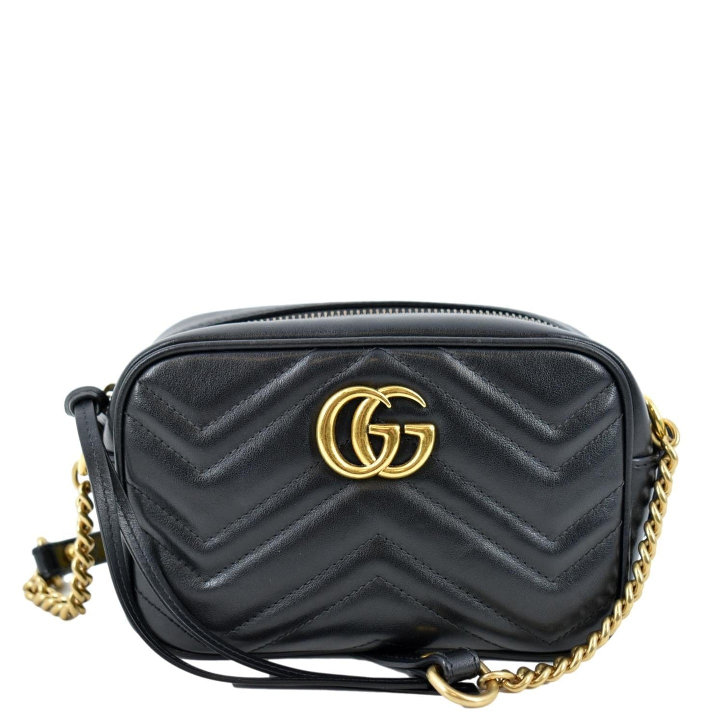 GUCCI GG Marmont Matelasse Mini Leather Crossbody Bag Black 448065