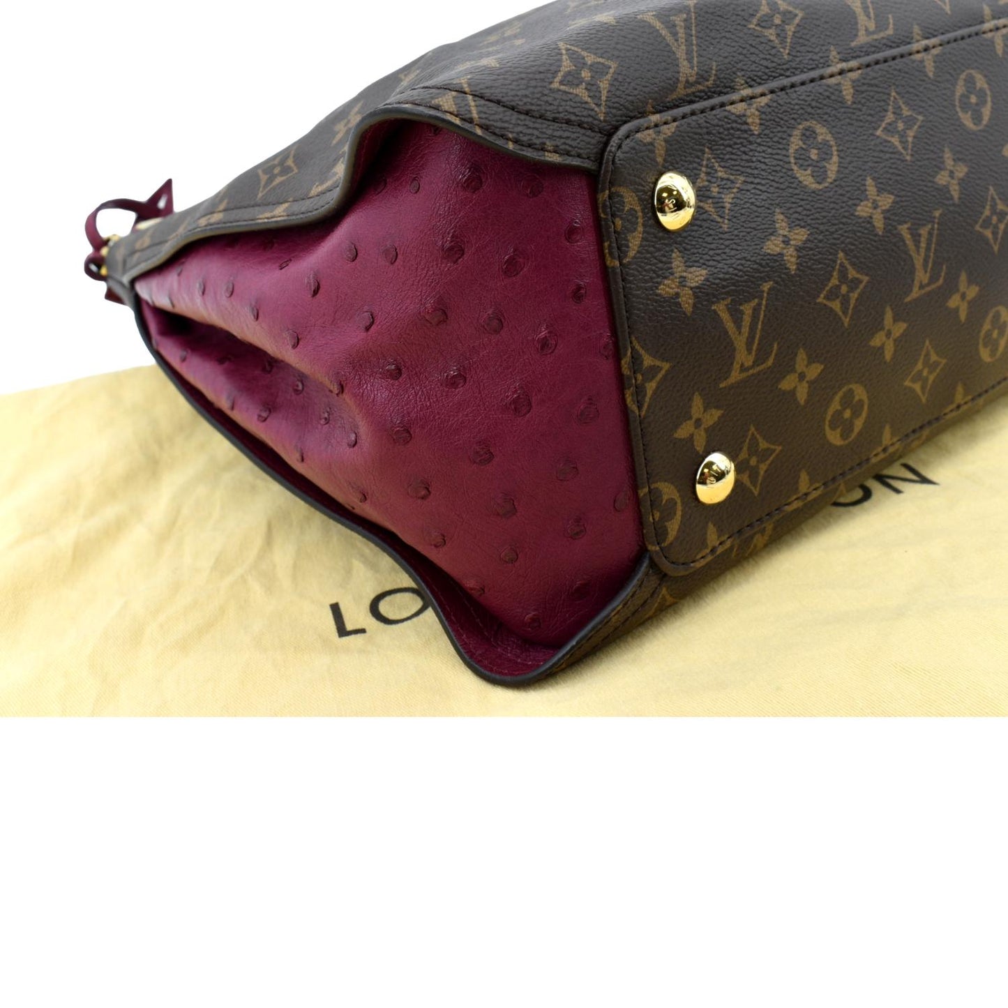LOUIS VUITTON Gaia Ostrich Monogram Canvas Shoulder Bag Brown