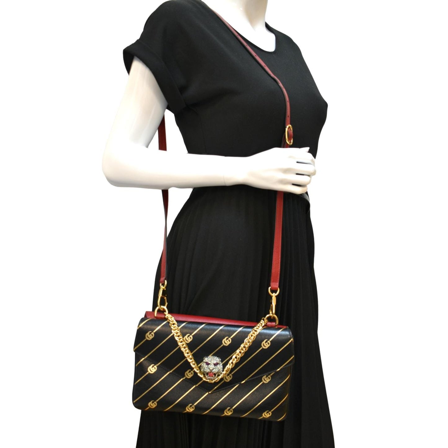 GUCCI Thiara Medium Double Smooth Leather Shoulder Bag Red/Black 524822