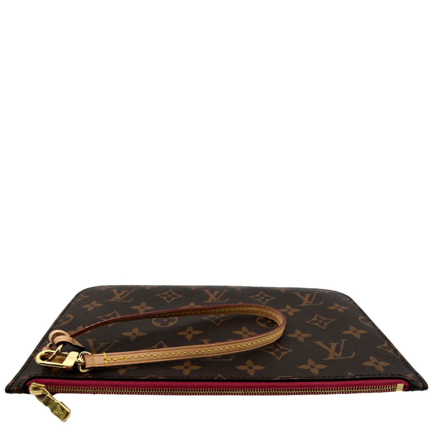 LOUIS VUITTON Neverfull Monogram Canvas Pochette Wristlet Pouch Cerise