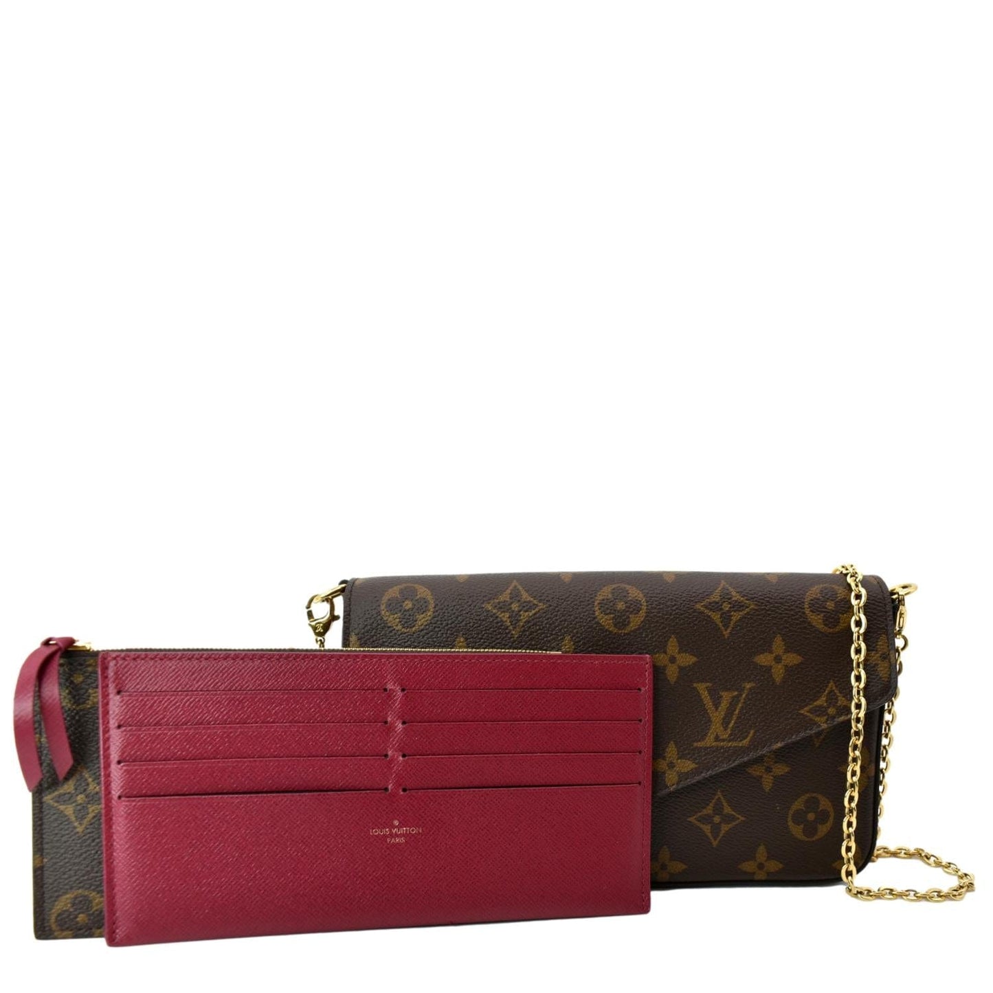 LOUIS VUITTON Felicie Monogram Canvas Pochette Crossbody Bag Brown