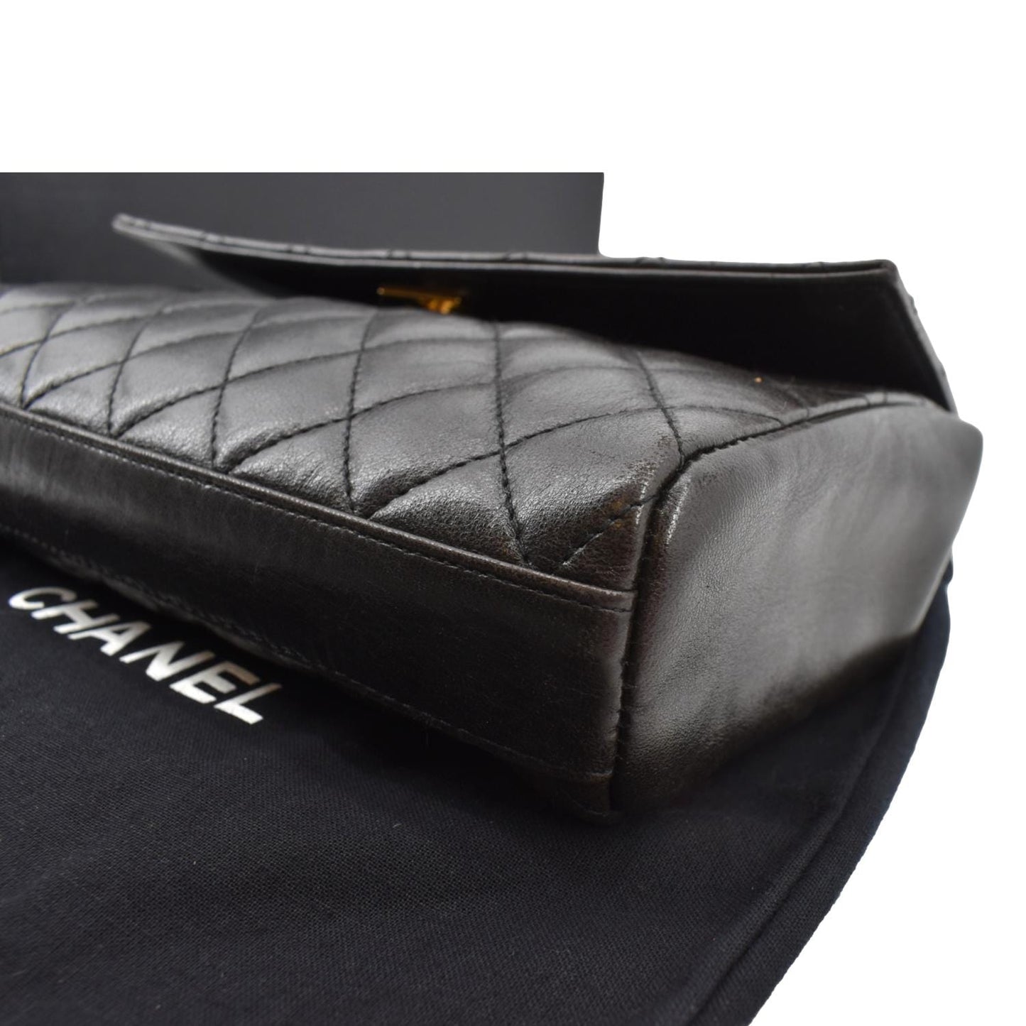 CHANEL Vintage Flap Quilted Leather Top Handle Bag Black