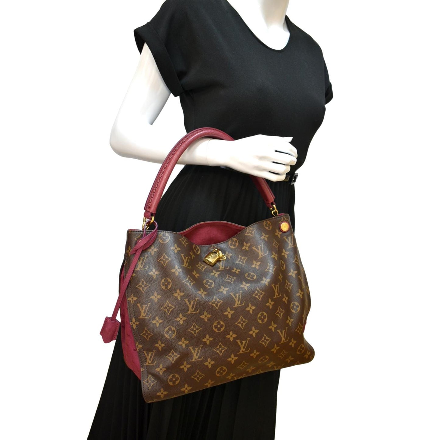 LOUIS VUITTON Gaia Ostrich Monogram Canvas Shoulder Bag Brown