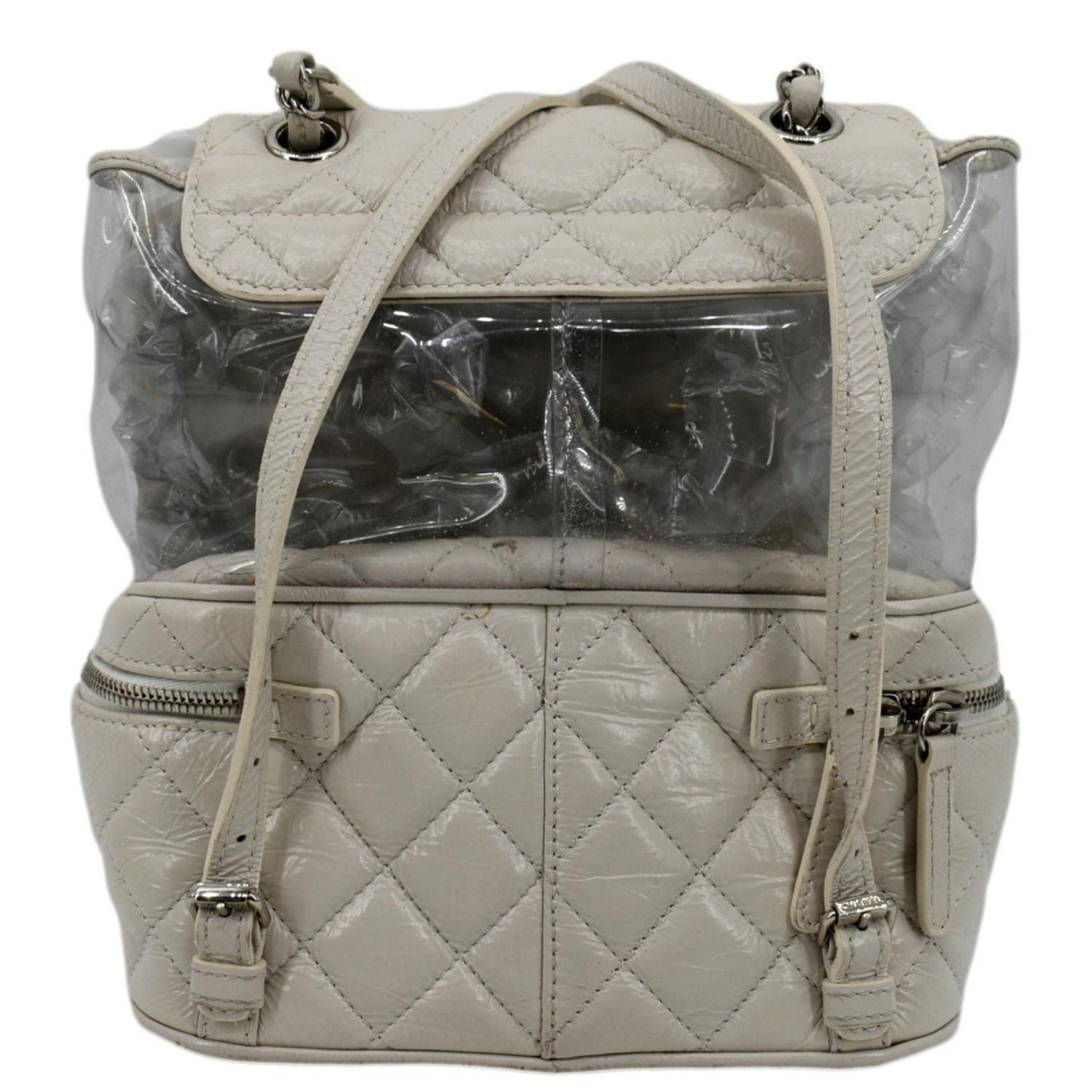 CHANEL Crumpled Quilted Calfskin PVC Backpack Bag White