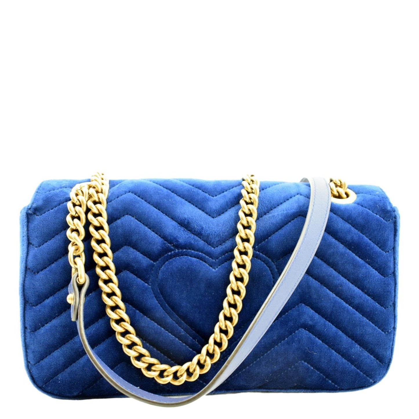GUCCI Deer Embroidered Small GG Marmont Velvet Shoulder Bag Blue 443497