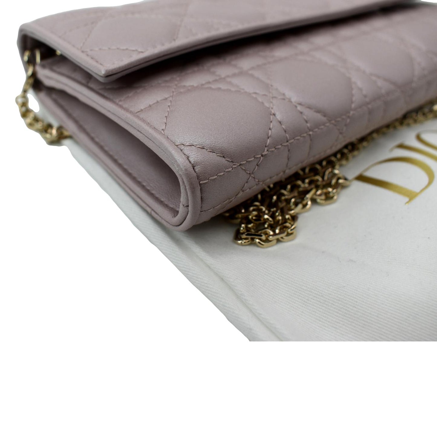 CHRISTIAN DIOR Leather Wallet on Chain Crossbody Bag Light Pink