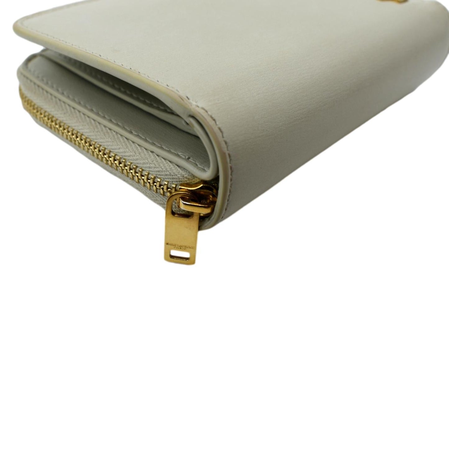 YVES SAINT LAURENT Tiny Monogram Compact Leather Zip Around Wallet White