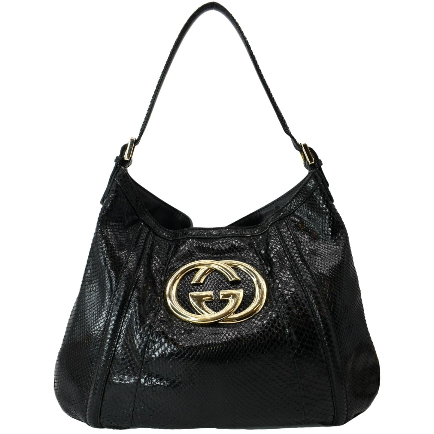 GUCCI Britt Medium Patent Leather Hobo Bag Black 162740