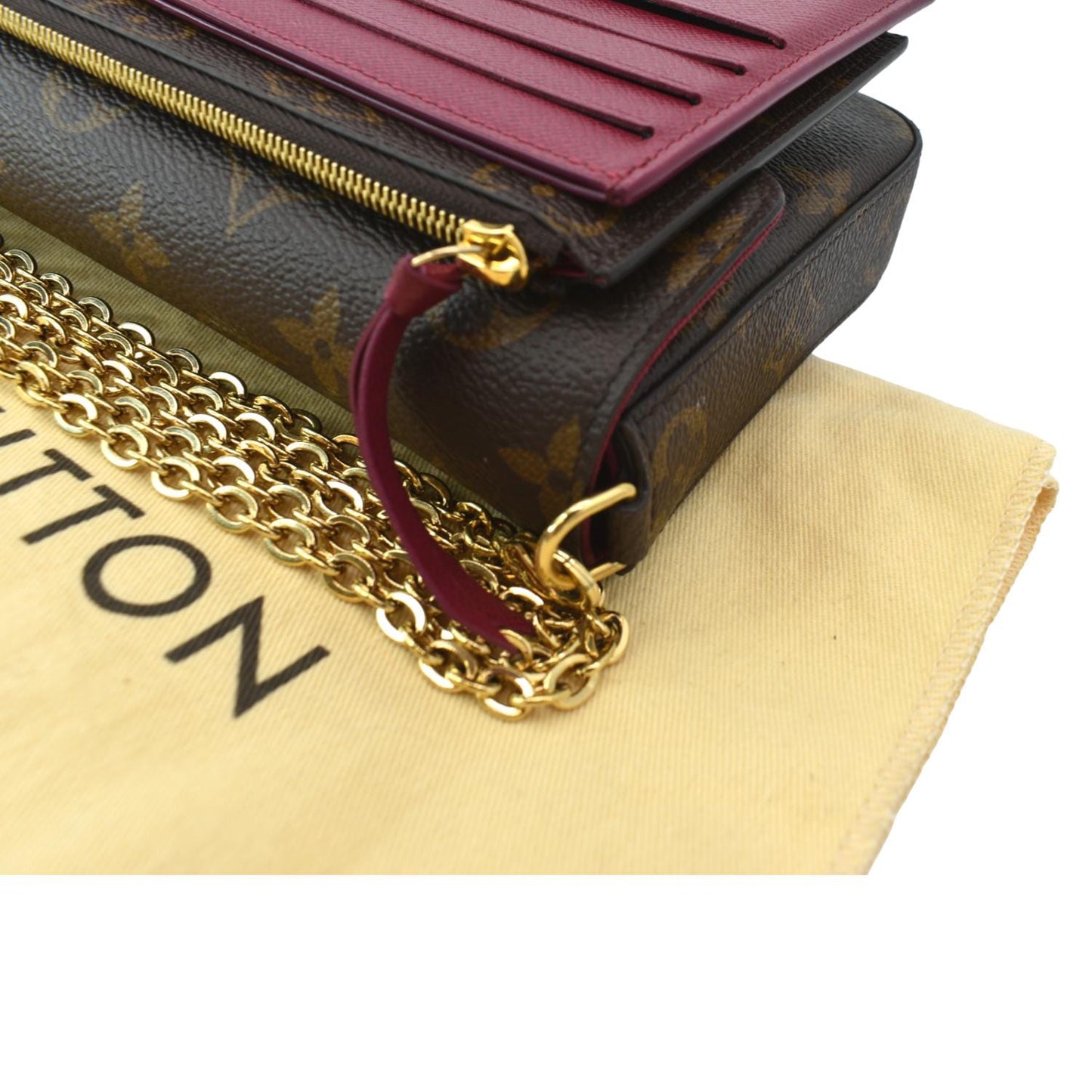 LOUIS VUITTON Felicie Monogram Canvas Pochette Crossbody Bag Brown