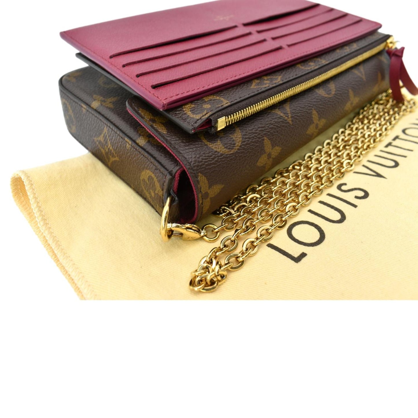 LOUIS VUITTON Felicie Monogram Canvas Pochette Crossbody Bag Brown