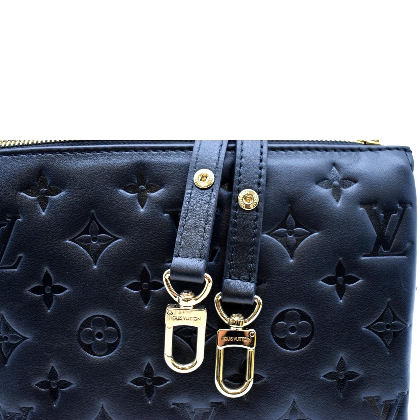 LOUIS VUITTON Coussin BB Monogram Embossed Leather Shoulder Bag Black