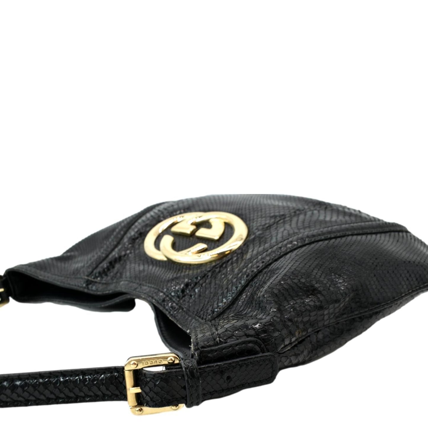GUCCI Britt Medium Patent Leather Hobo Bag Black 162740