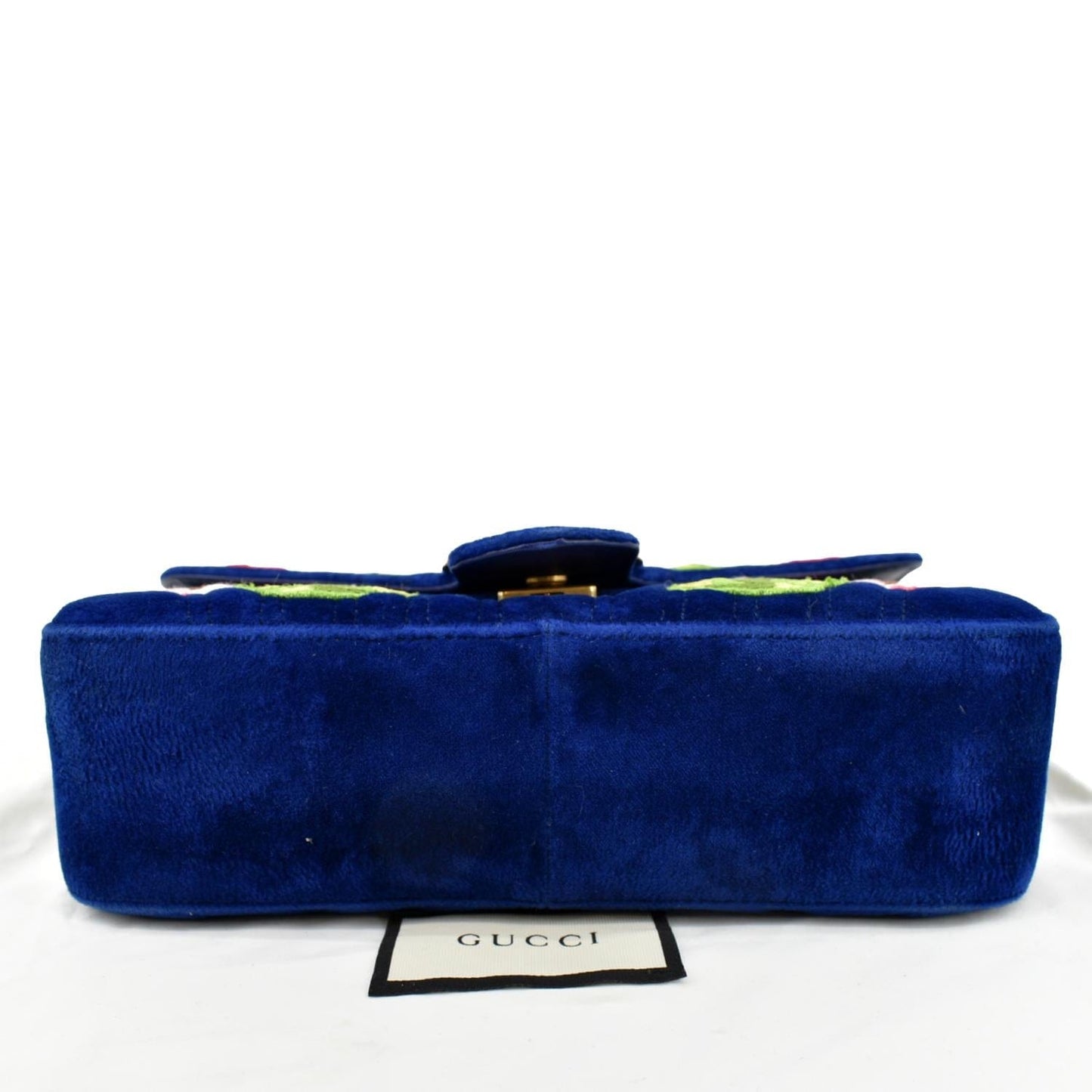 GUCCI Deer Embroidered Small GG Marmont Velvet Shoulder Bag Blue 443497
