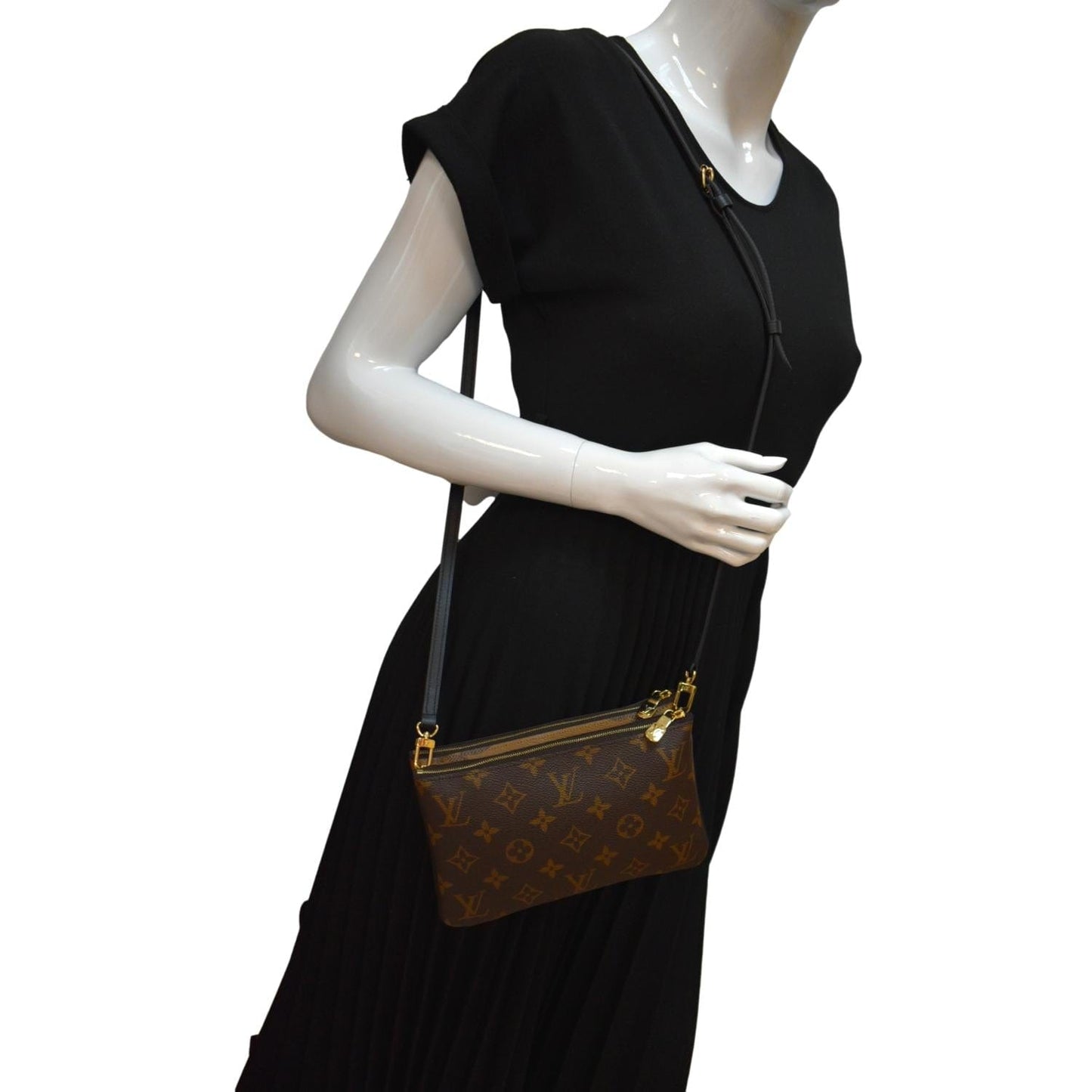 LOUIS VUITTON Double Zip Pochette Reverse Monogram Giant Crossbody Bag Brown