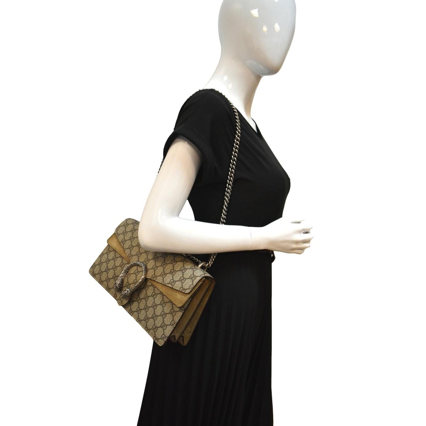 GUCCI Dionysus Small GG Supreme Canvas Shoulder Bag Beige 400249