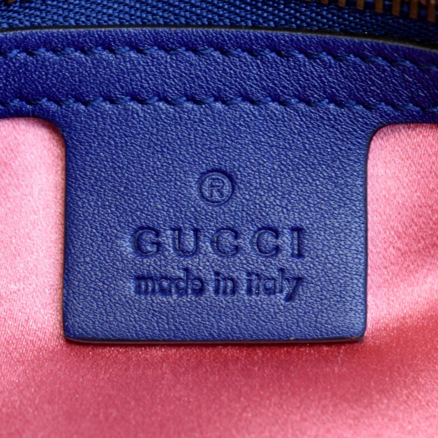 GUCCI Deer Embroidered Small GG Marmont Velvet Shoulder Bag Blue 443497