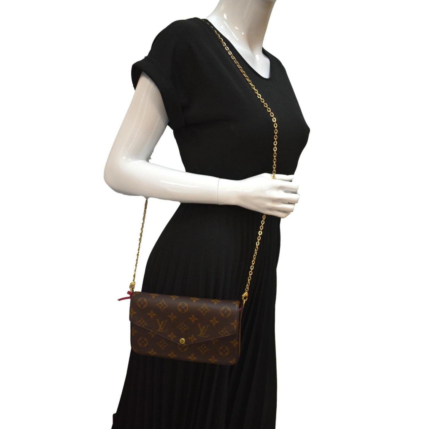 LOUIS VUITTON Felicie Monogram Canvas Pochette Crossbody Bag Brown