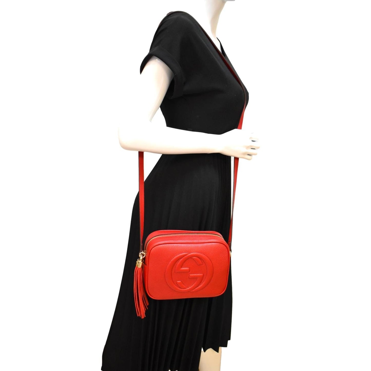 GUCCI Soho Disco Pebbled Leather Crossbody Bag Red 308364