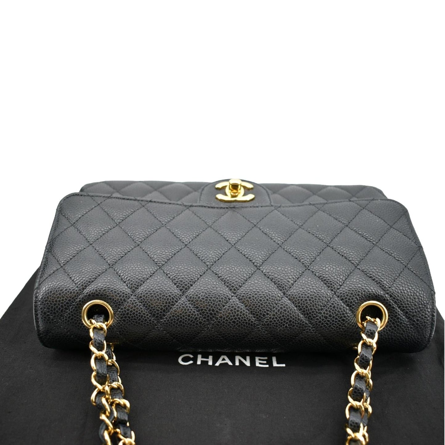 CHANEL Jumbo Double Flap Caviar Leather Shoulder Bag Black