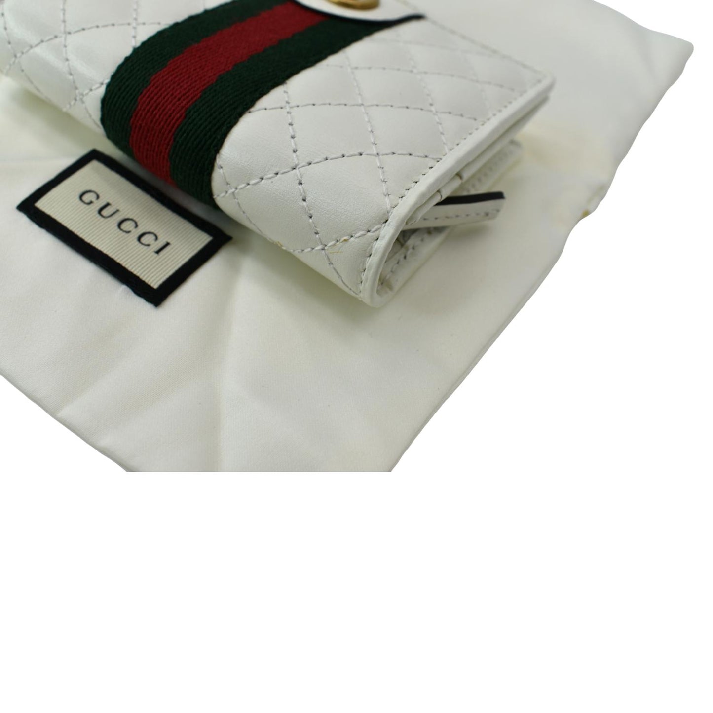 GUCCI Double G Web Trapuntata Card Case Wallet White 536453