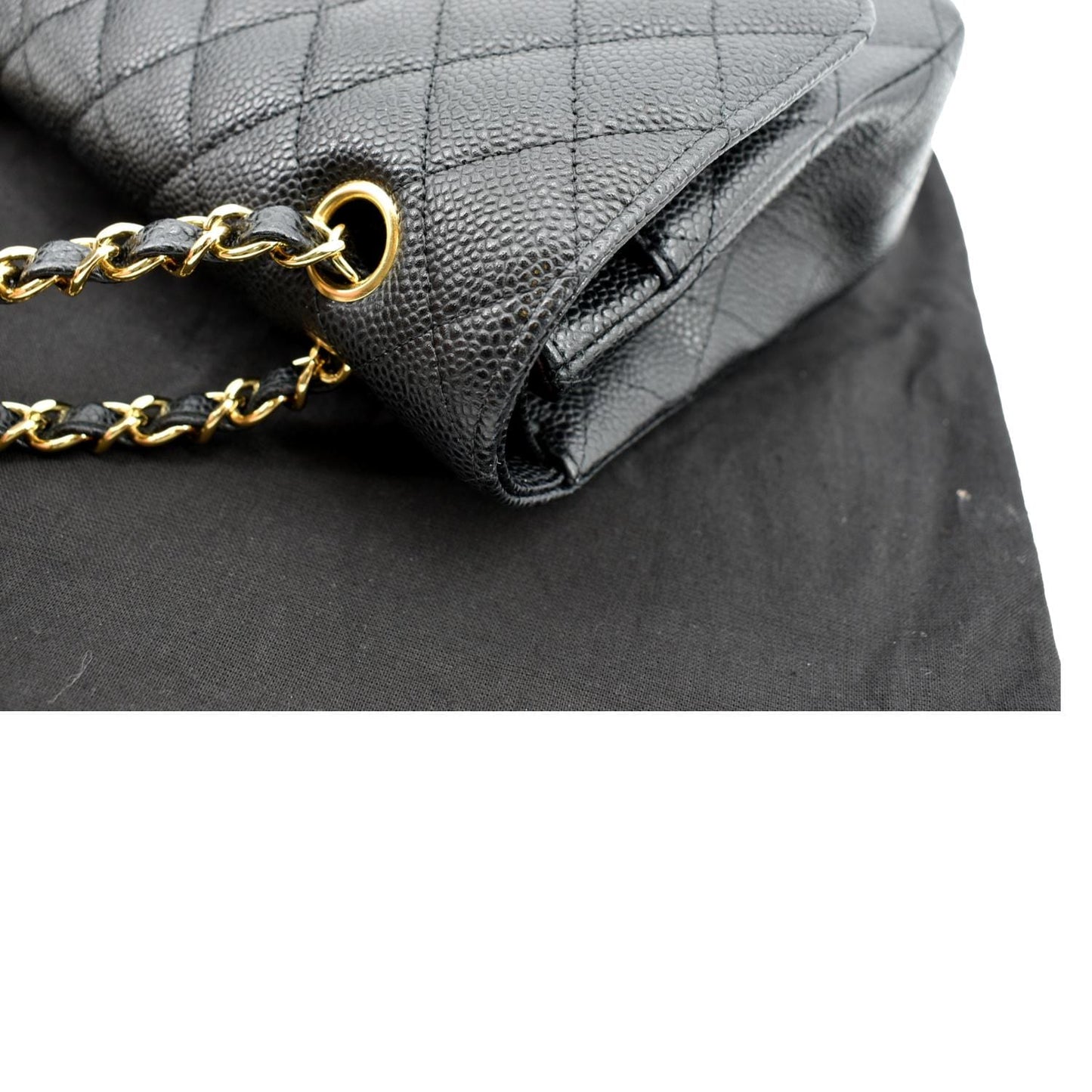 CHANEL Jumbo Double Flap Caviar Leather Shoulder Bag Black