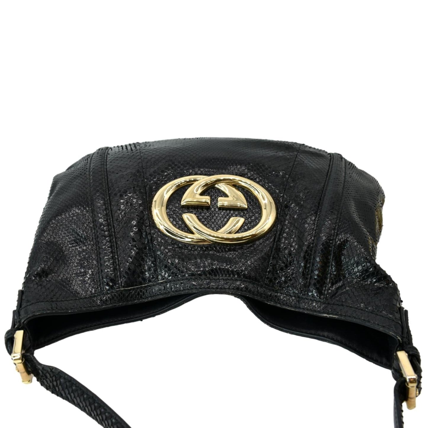 GUCCI Britt Medium Patent Leather Hobo Bag Black 162740