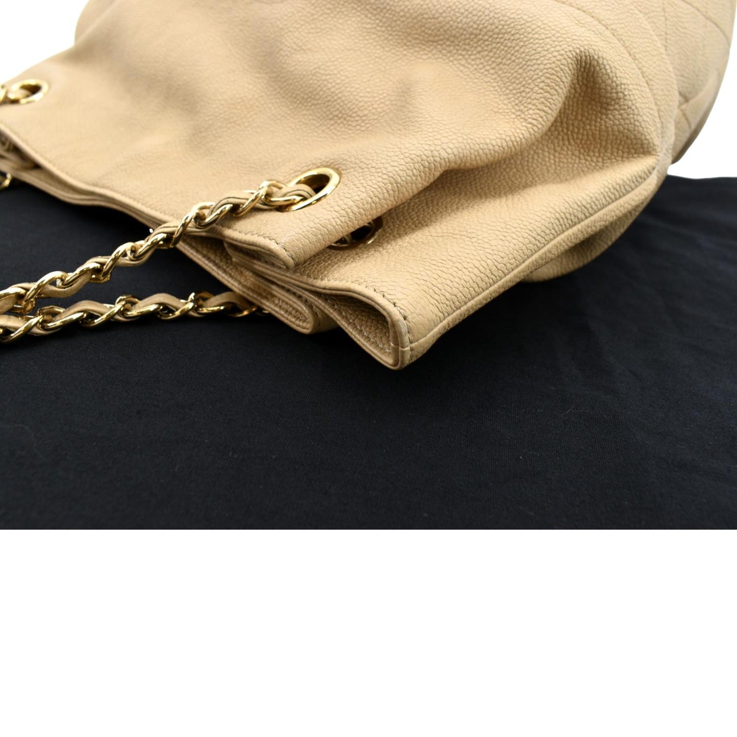 CHANEL Zip Carry Grained Calfskin Leather Shopping Tote Bag Beige