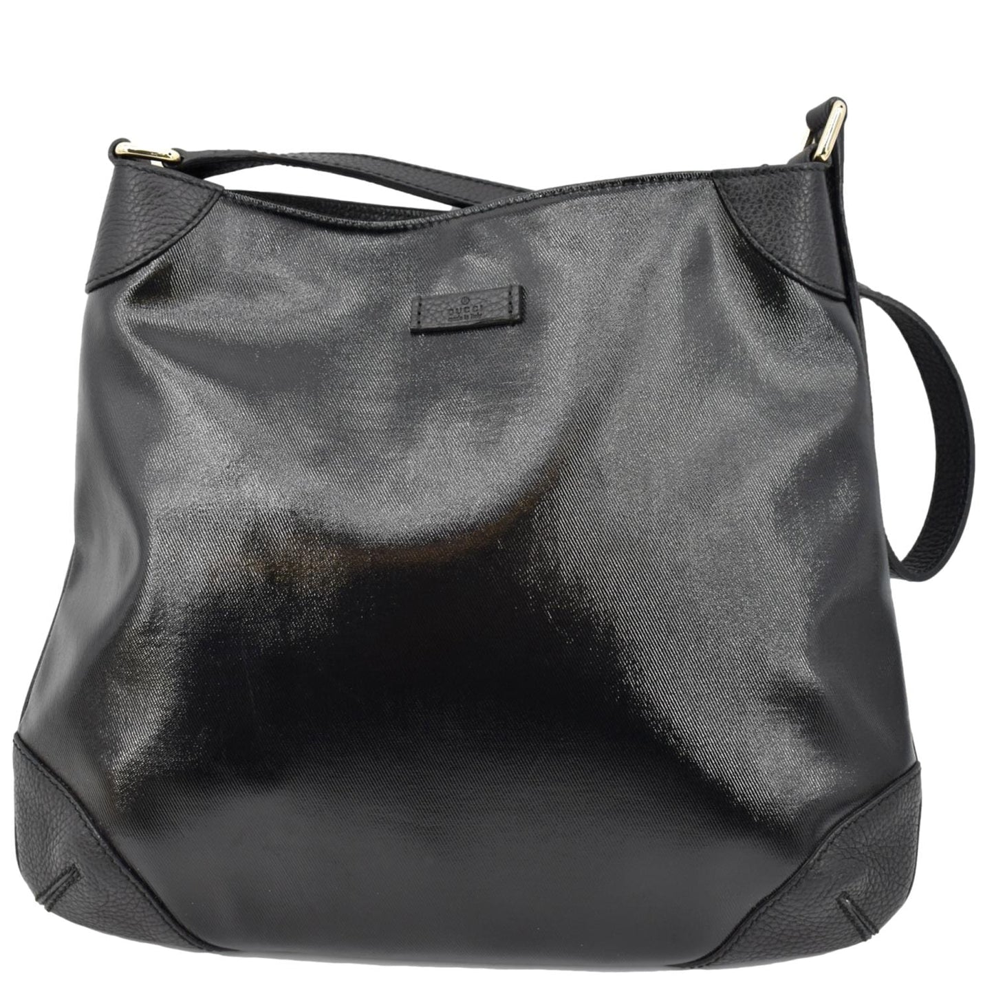 GUCCI Trim Leather Hobo Bag Black 257296