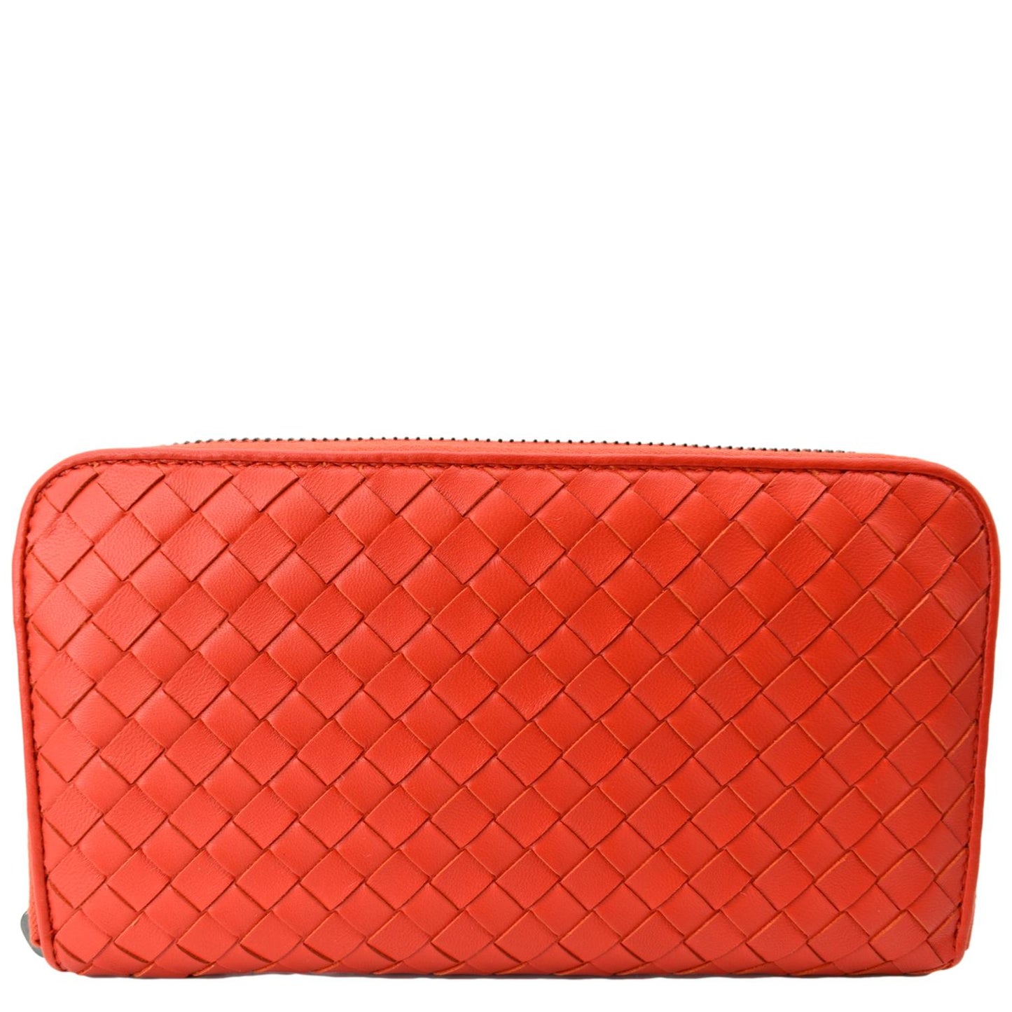 BOTTEGA VENETA Intreccio Leather Zip Around Wallet Red