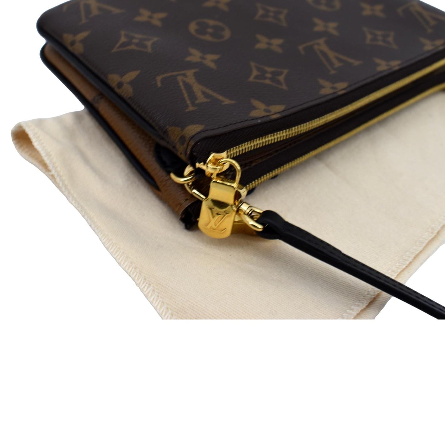 LOUIS VUITTON Double Zip Pochette Reverse Monogram Giant Crossbody Bag Brown