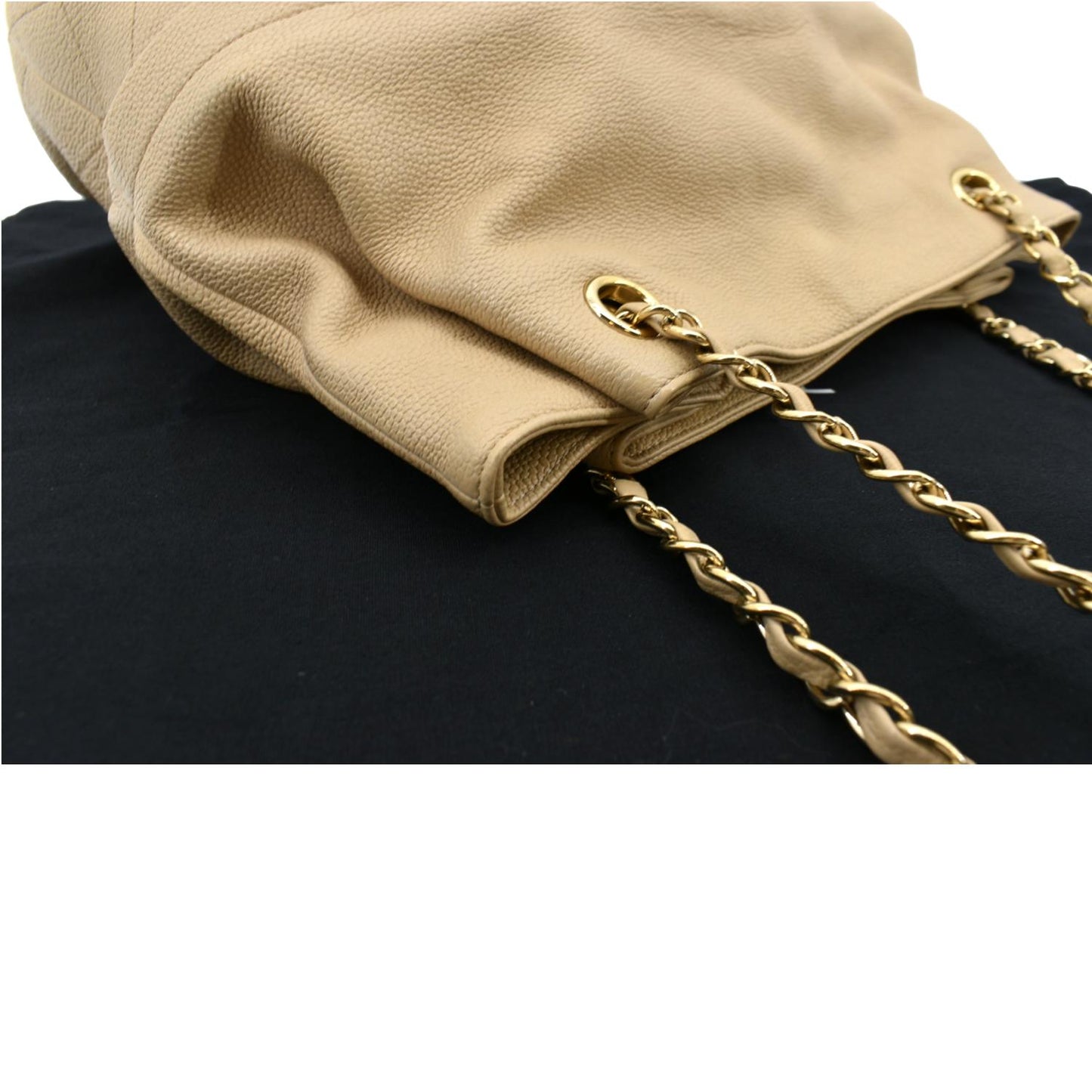 CHANEL Zip Carry Grained Calfskin Leather Shopping Tote Bag Beige