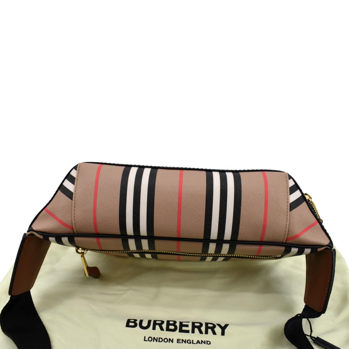 BURBERRY Icon Stripe Sonny E-Canvas Bum Bag Archive Beige