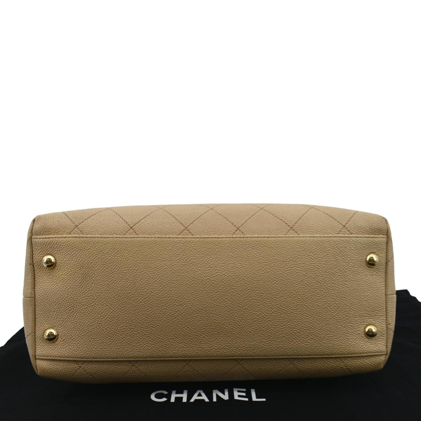 CHANEL Zip Carry Grained Calfskin Leather Shopping Tote Bag Beige
