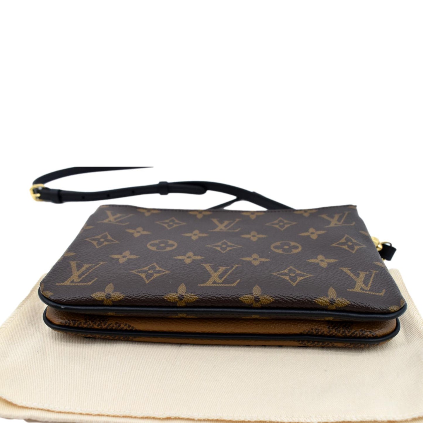 LOUIS VUITTON Double Zip Pochette Reverse Monogram Giant Crossbody Bag Brown
