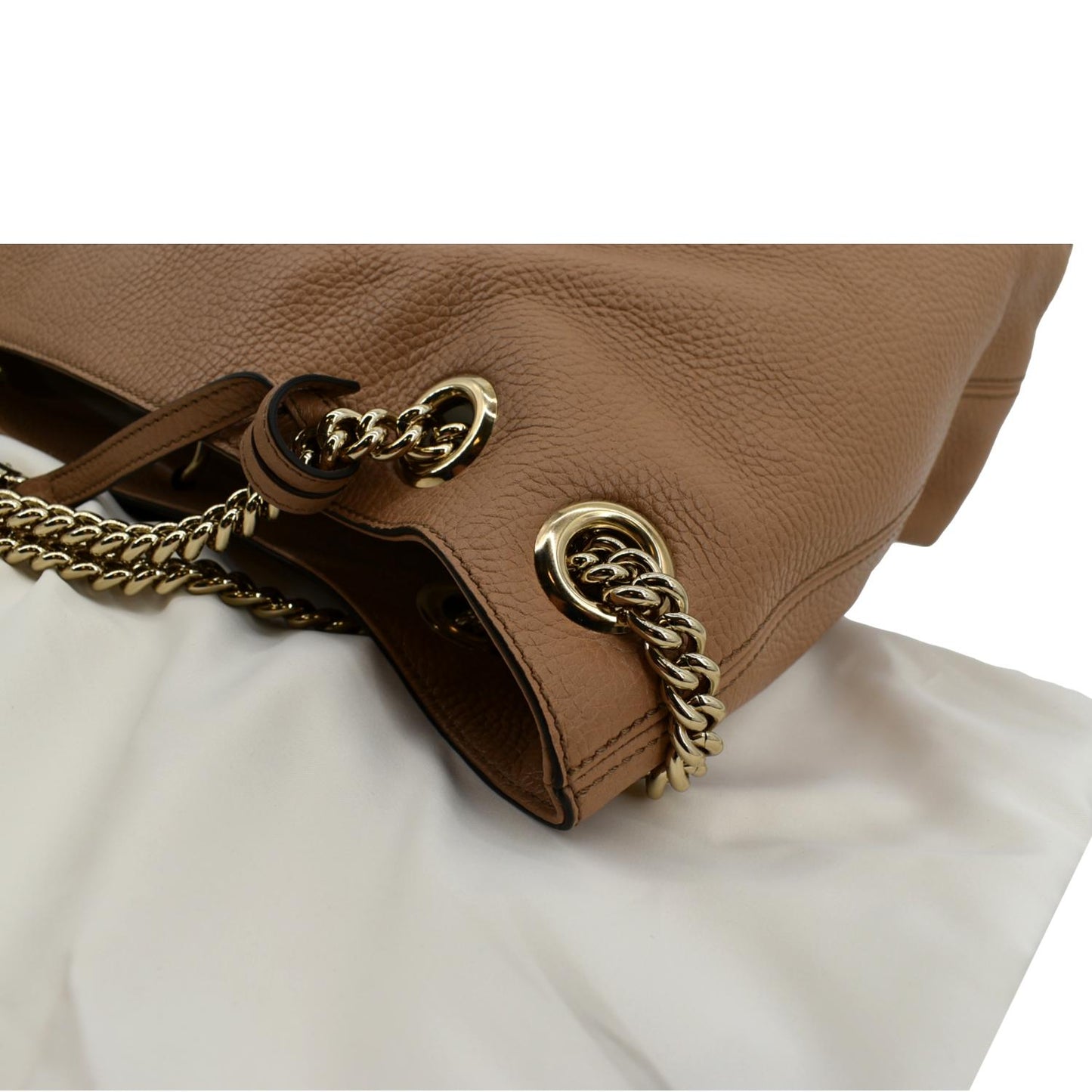 GUCCI Medium Soho Chain Pebbled Leather Tote Bag Beige 536196
