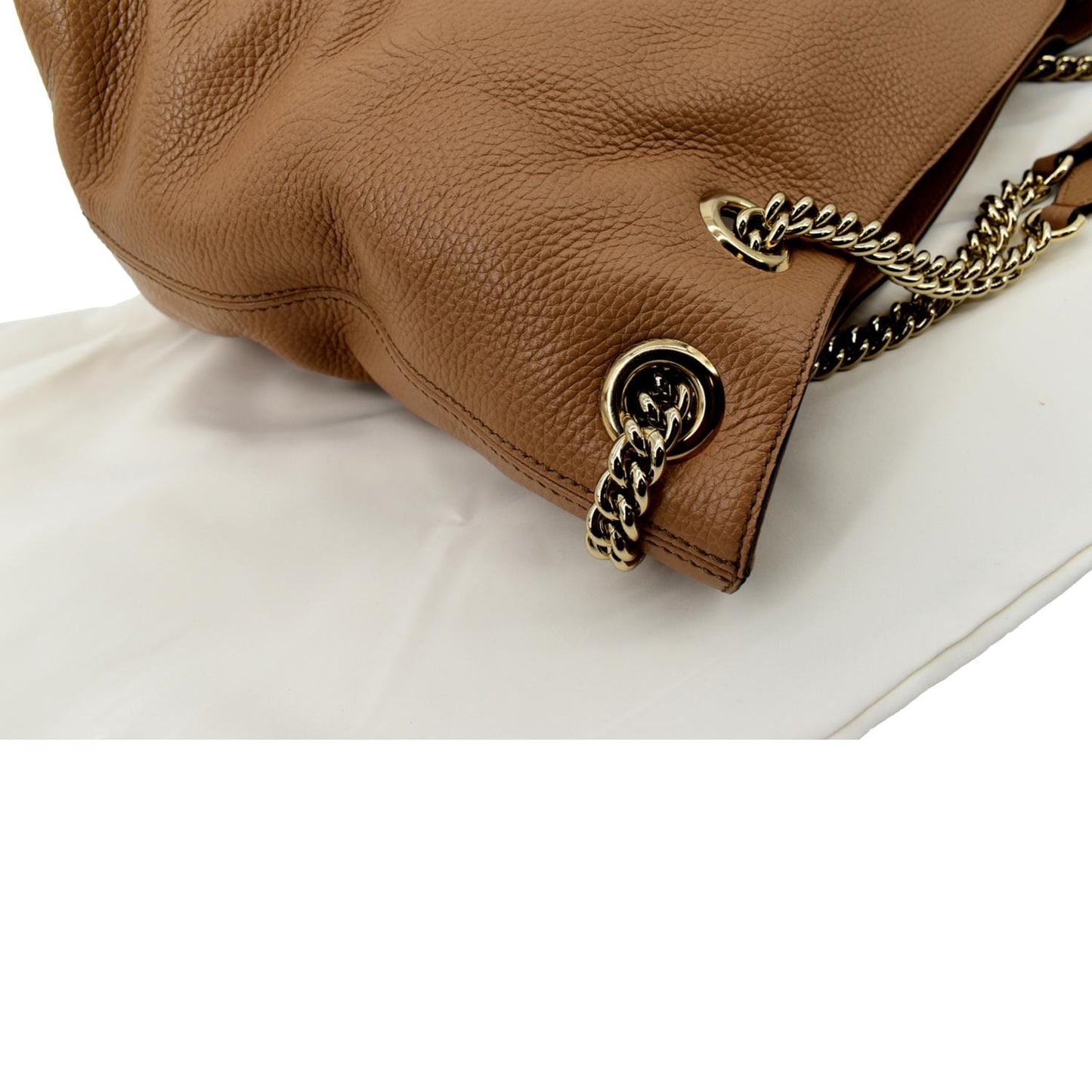 GUCCI Medium Soho Chain Pebbled Leather Tote Bag Beige 536196