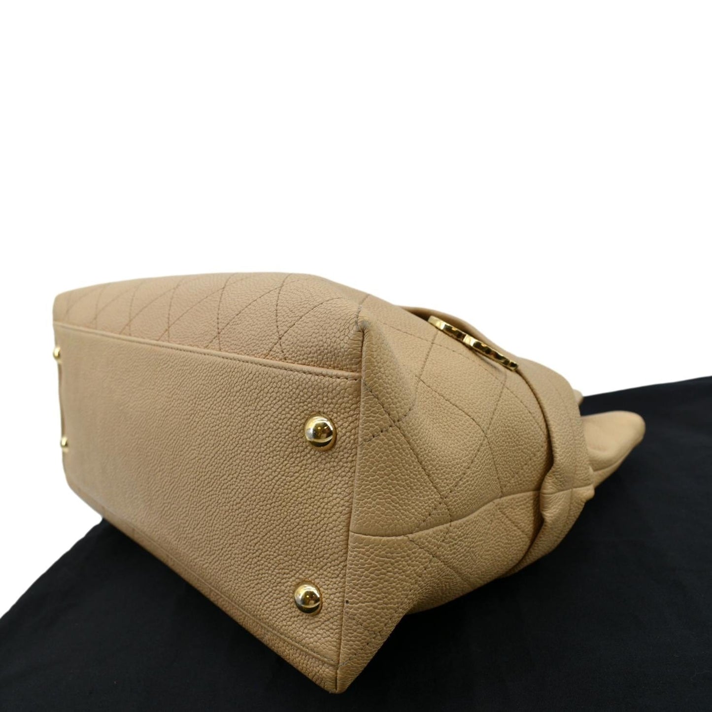 CHANEL Zip Carry Grained Calfskin Leather Shopping Tote Bag Beige