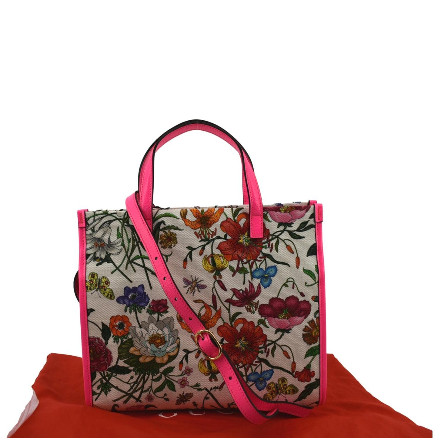 GUCCI Medium Flora Canvas Tote Shoulder Bag Pink 550141