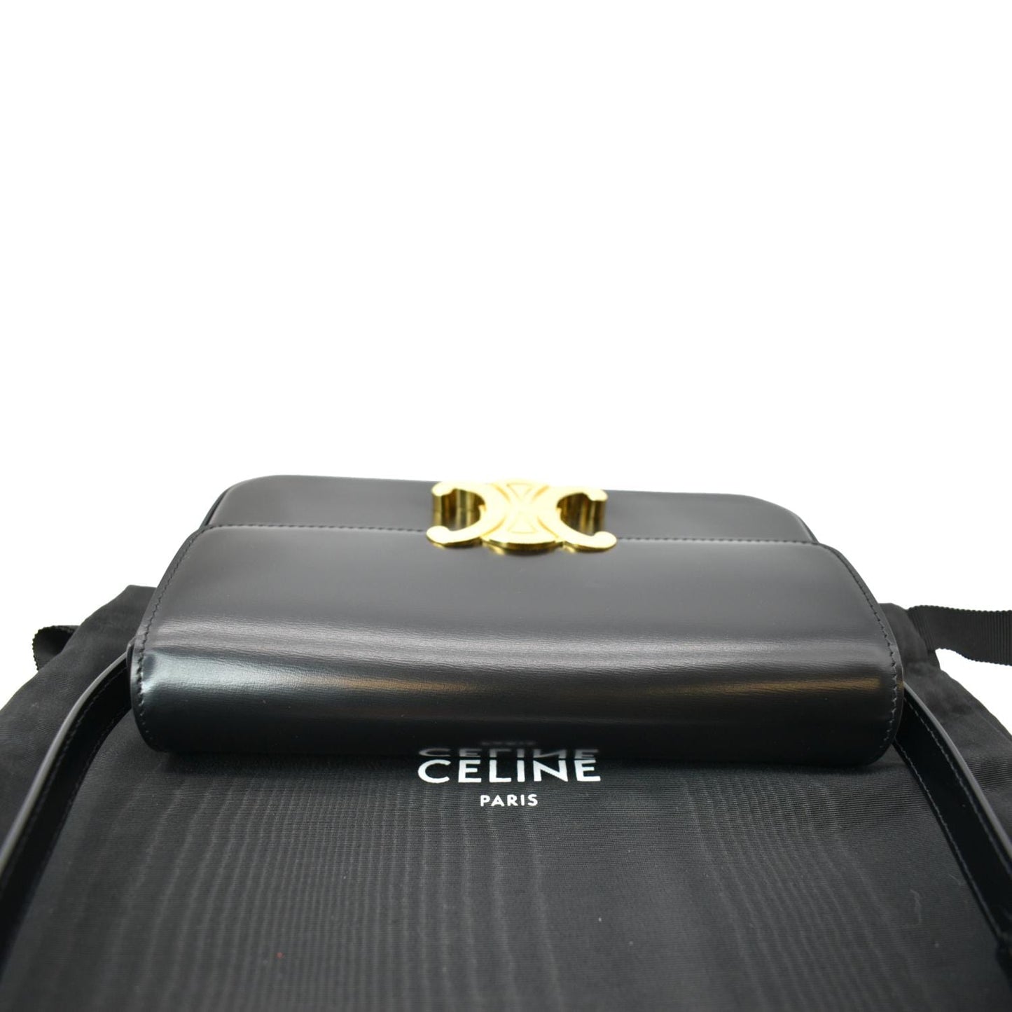 CELINE Triomphe Calfskin Leather Shoulder Bag Black