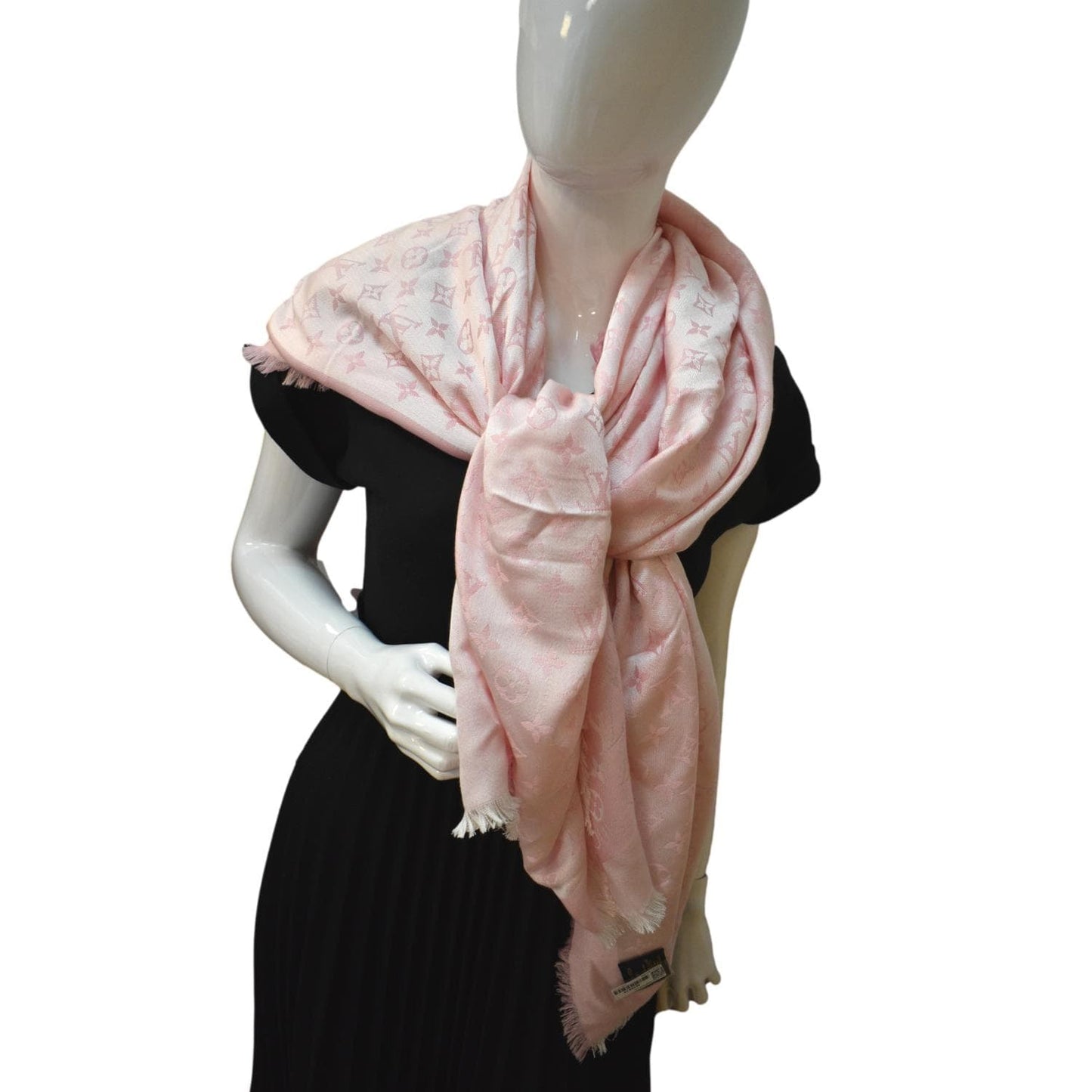 LOUIS VUITTON Jacquard Weave Monogram Denim Shawl Light Pink