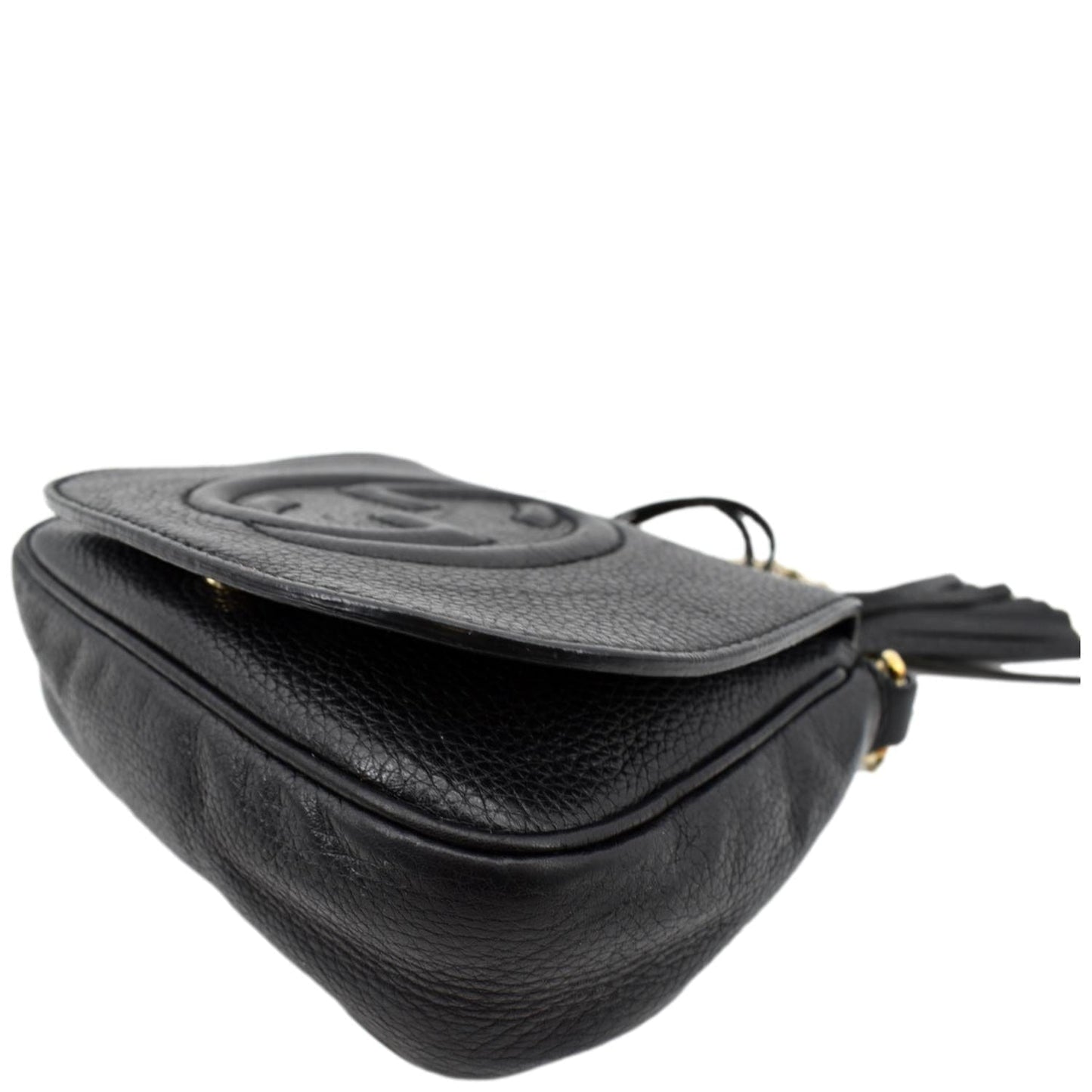 GUCCI GG Soho Pebbled Leather Chain Crossbody Bag Black 323190
