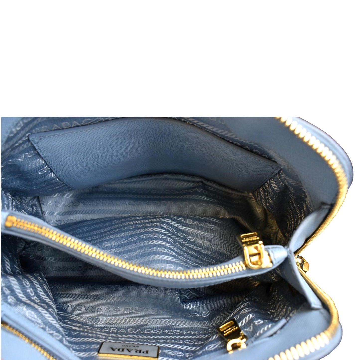PRADA Fuoco Lux Saffiano Leather Crossbody Bag Light Blue
